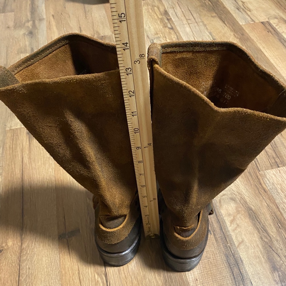Frye Harness 12R Brown Distressed Leather Square Toe Moto Boots Women's Size 8M - Picture 6 of 10